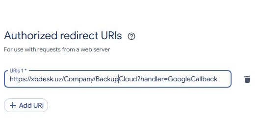 Поле Authorized redirect URIs с адресом возврата XBDESK